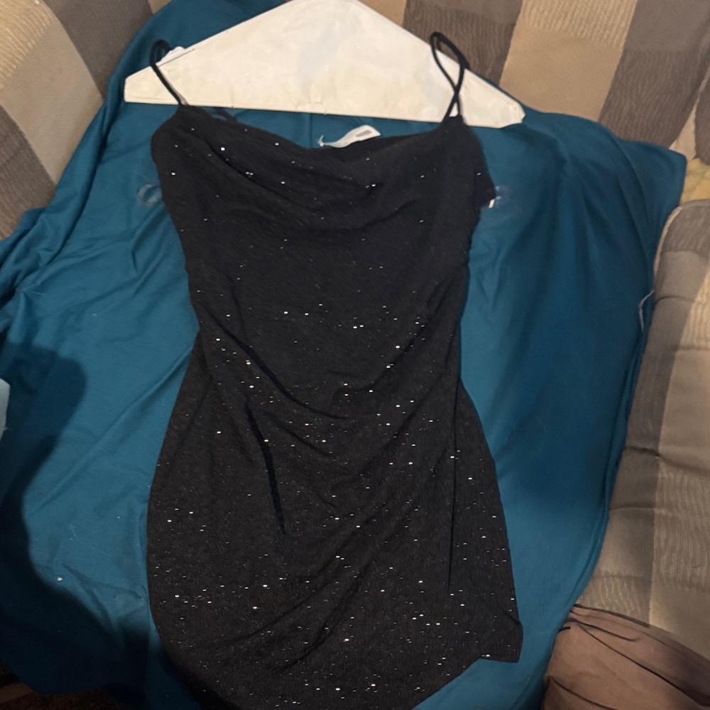 Chic Black Mini Dress with Glitter Accents